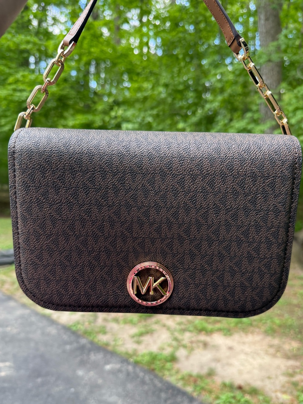 Michael Kors Delancey Signature MK Chain Shoulder Bag
